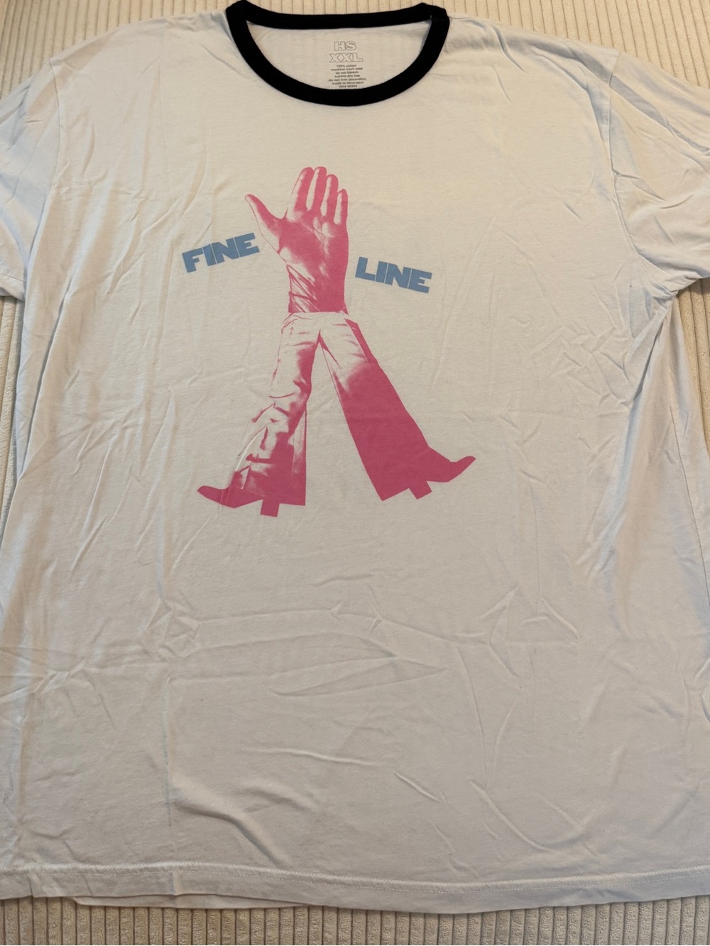 Fine Line Graphic Ringer Tee - White with Pink and Black